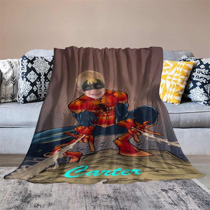 Aperturee - Strong Red Black Hero Cobweb Custom Photo Blanket