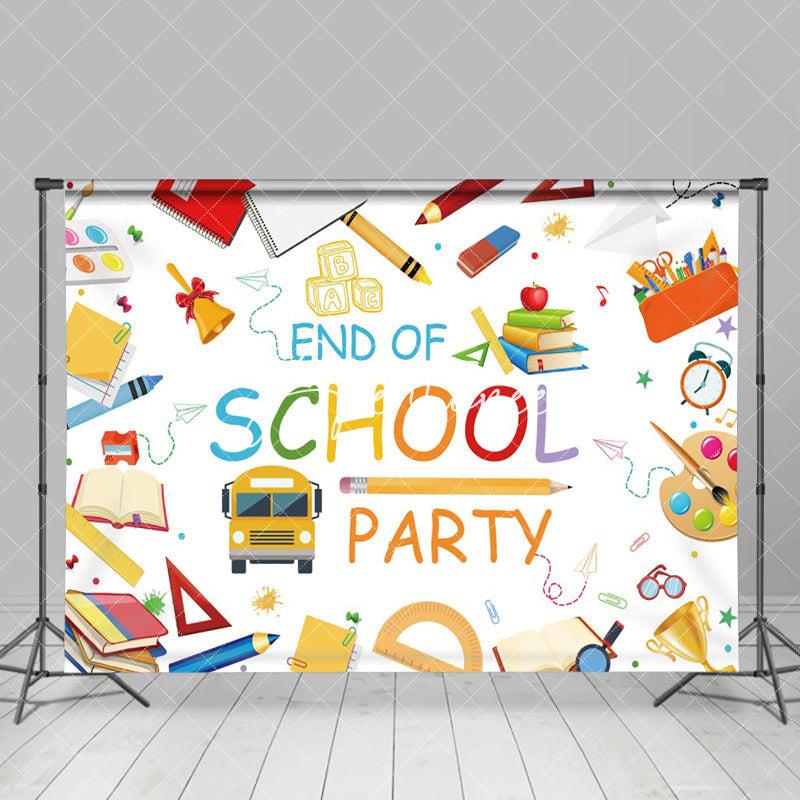 Aperturee - Study Stuff Bus Book End Of School Party Backdrop