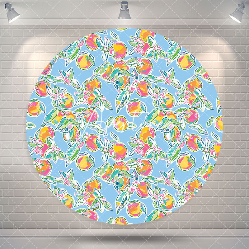 Aperturee Stylish Fruits Plants Pattern Blue Circle Backdrop