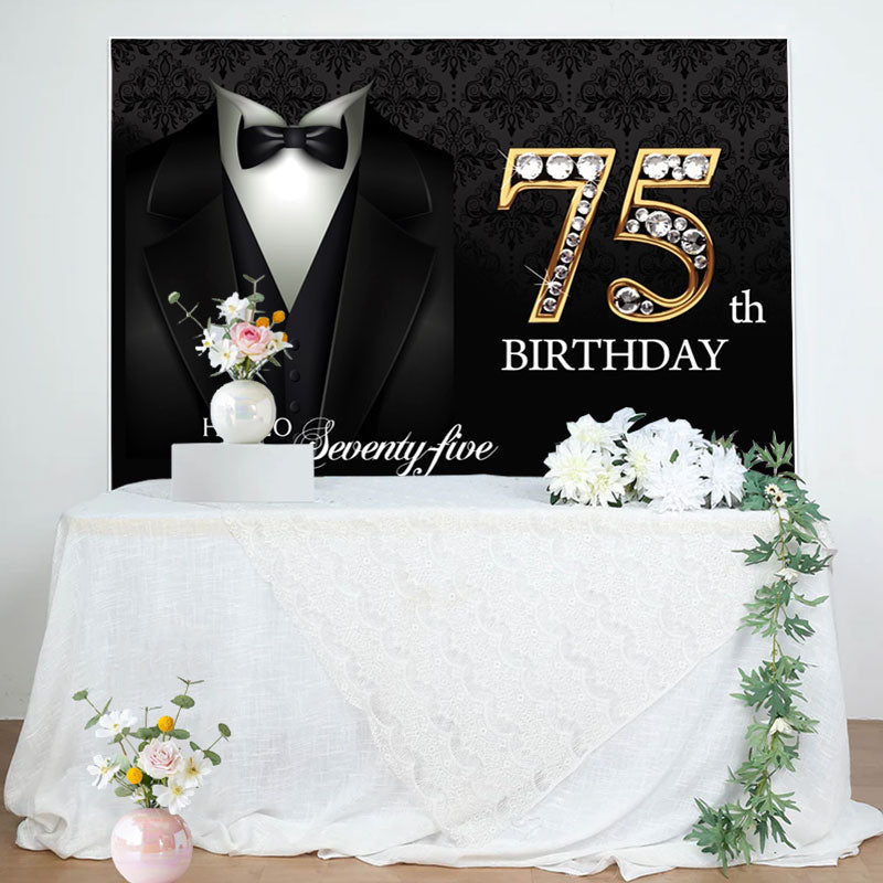 Aperturee - Suit Elegant Hello 75th Birthday Backdrop For Men