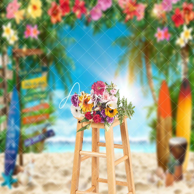 Aperturee - Summer Beach Floral Surfboard Natural Backdrop