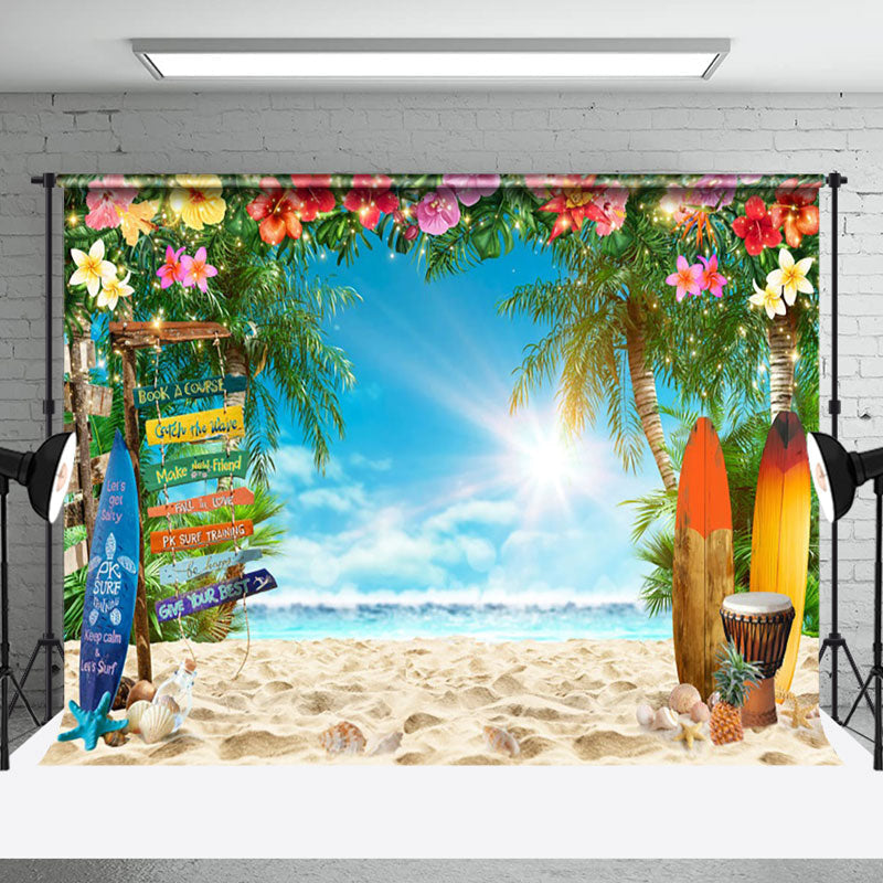 Aperturee - Summer Beach Floral Surfboard Natural Backdrop