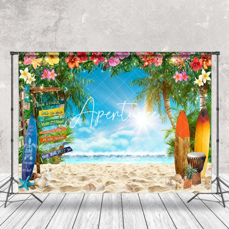 Aperturee - Summer Beach Floral Surfboard Natural Backdrop