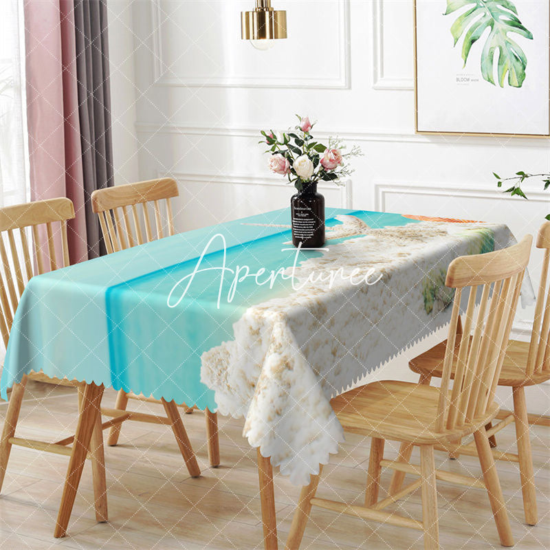 Aperturee - Summer Beach Ocean Pattern Blue Rectangle Tablecloth