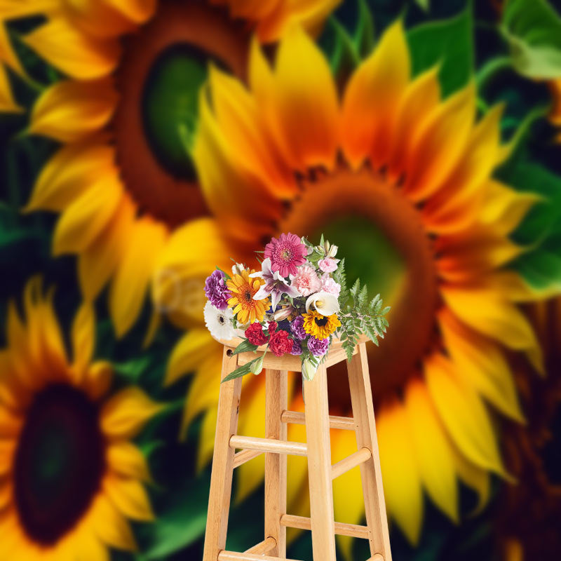 Aperturee - Summer Blooming Sunflower Portrait Photo Backdrop