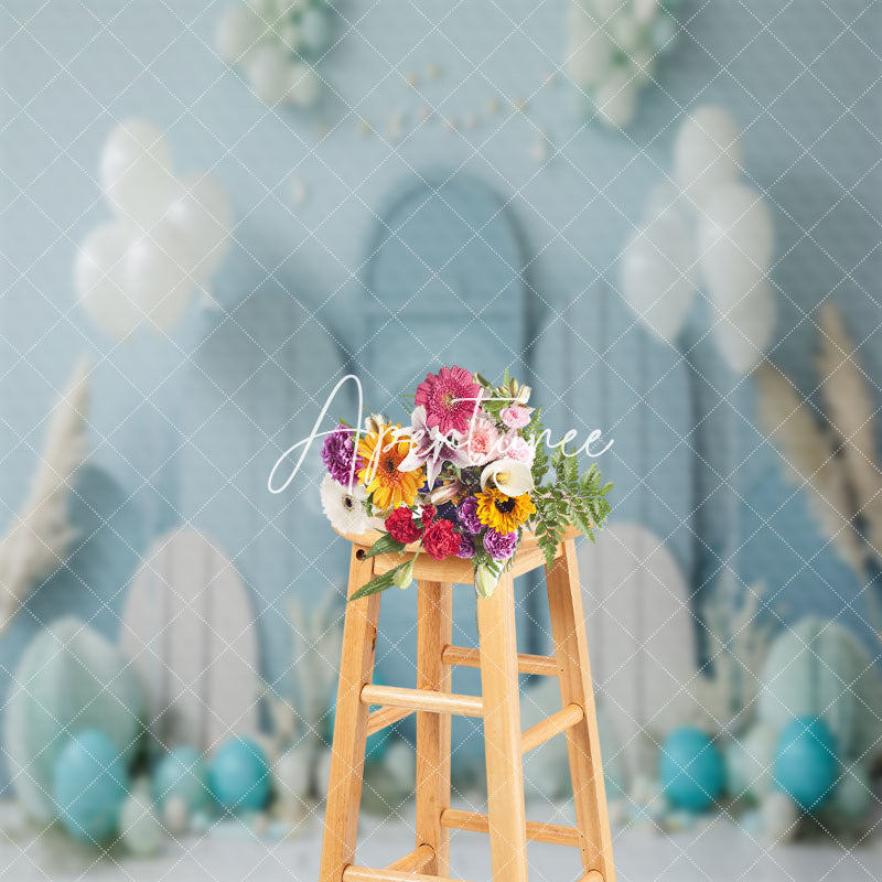 Aperturee - Summer Blue Balloons Coastal Cake Smash Backdrop