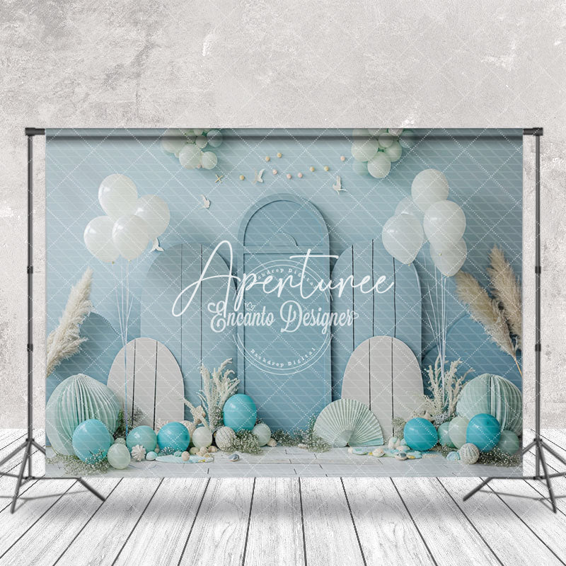 Aperturee - Summer Blue Balloons Coastal Cake Smash Backdrop