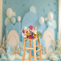 Aperturee - Summer Blue Beige Balloons Backdrop For Cake Smash