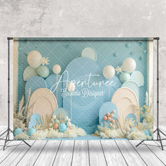 Aperturee - Summer Blue Beige Balloons Backdrop For Cake Smash