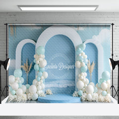 Aperturee - Summer Blue White Balloons Beach Cake Smash Backdrop