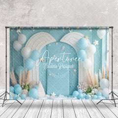 Aperturee - Summer Blue White Wall Balloons Cake Smash Backdrop