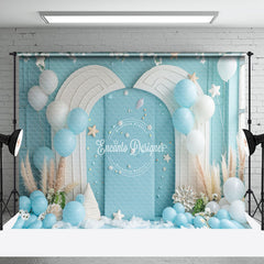 Aperturee - Summer Blue White Wall Balloons Cake Smash Backdrop