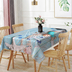 Aperturee - Summer Fishing Boat Blue Plank Rectangle Tablecloth