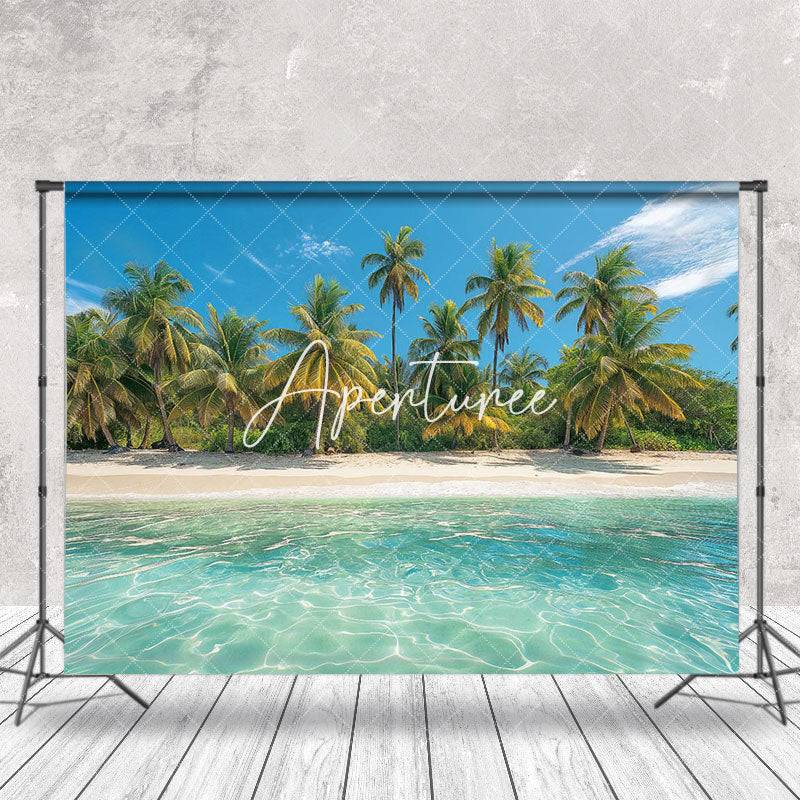 Aperturee - Summer Natural Scenery Palm Tree Sand Beach Backdrop