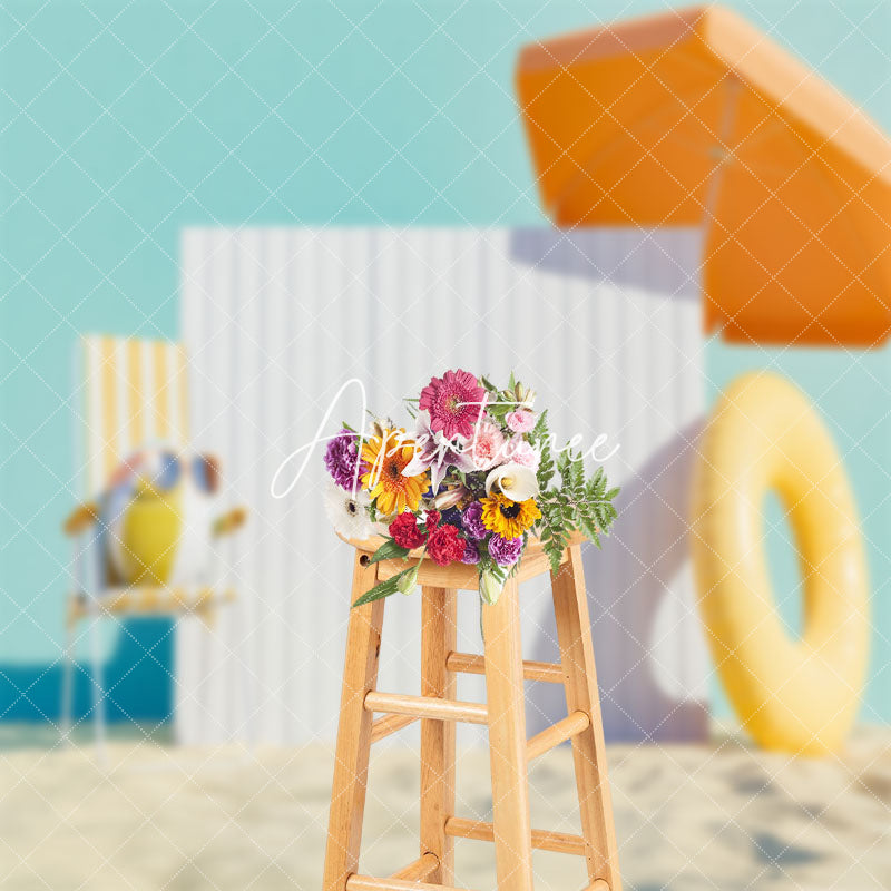 Aperturee - Summer Sandy Beach Sunbathing Cake Smash Backdrop