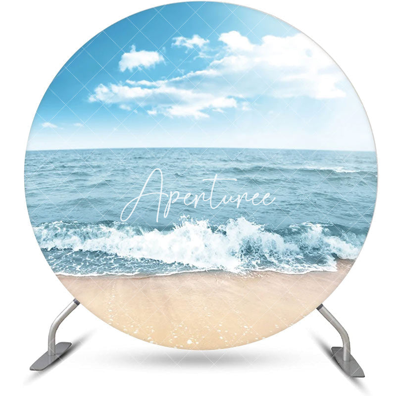 Aperturee - Summer Sandy Hawaii Beach Round Birthday Backdrop