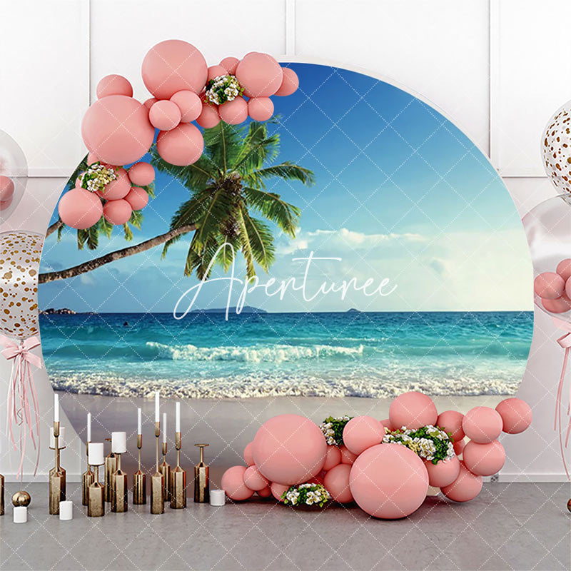 Aperturee - Summer Spray Hawaii Beach Round Birthday Backdrop