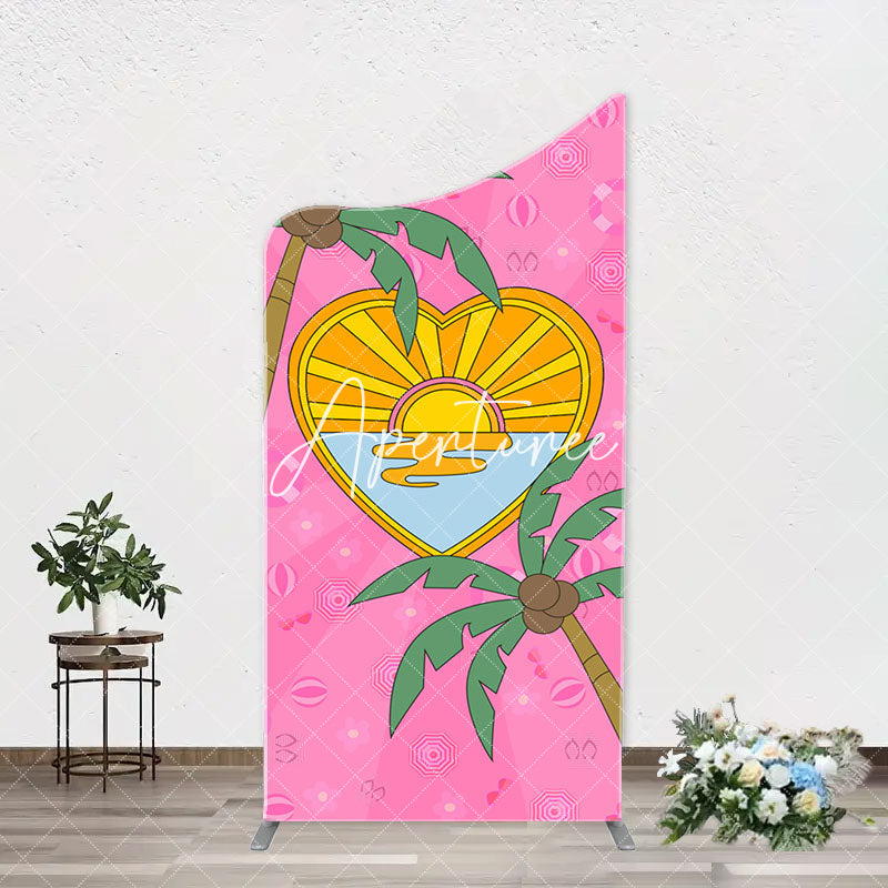 Aperturee - Summer Sun Palm Trees Pink Arch Birthday Backdrop