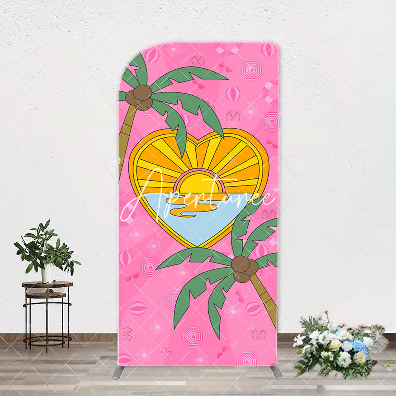 Aperturee - Summer Sun Palm Trees Pink Arch Birthday Backdrop