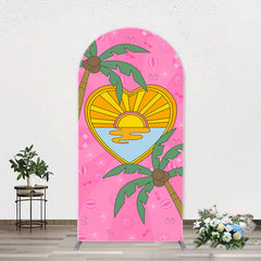 Aperturee - Summer Sun Palm Trees Pink Arch Birthday Backdrop