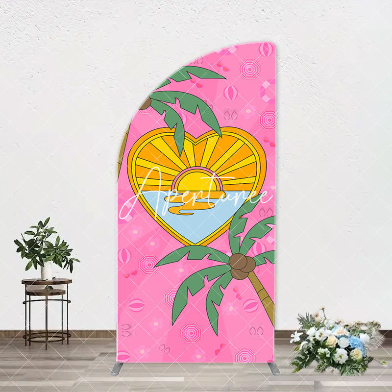 Aperturee - Summer Sun Palm Trees Pink Arch Birthday Backdrop