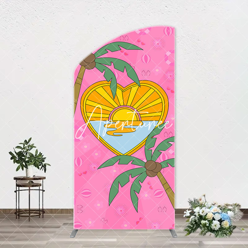 Aperturee - Summer Sun Palm Trees Pink Arch Birthday Backdrop