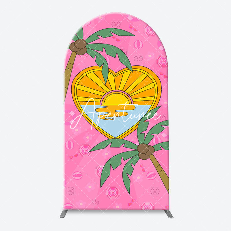 Aperturee - Summer Sun Palm Trees Pink Arch Birthday Backdrop