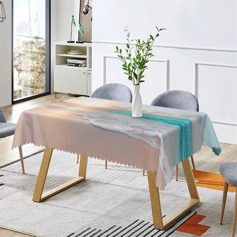 Aperturee - Summer Sunset Beach Waves Photo Rectangle Tablecloth