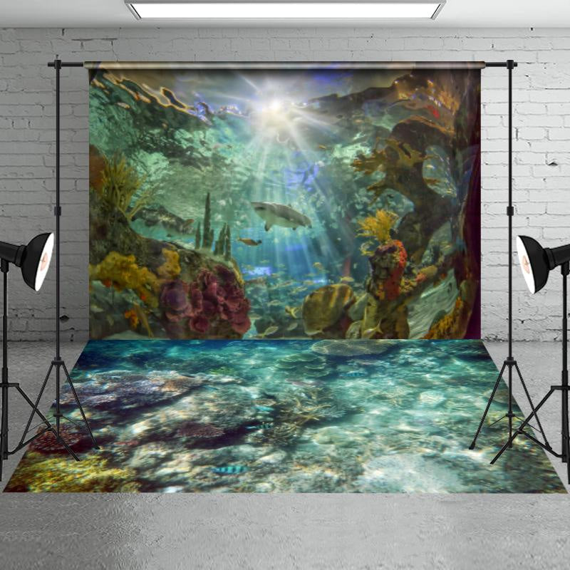 Aperturee - Summer Sunshine Shark Backdrop+Under The Sea Floor Mat