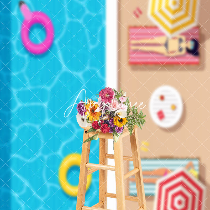 Aperturee - Summer Vacation Top View Swimming Pool Party Backdrop