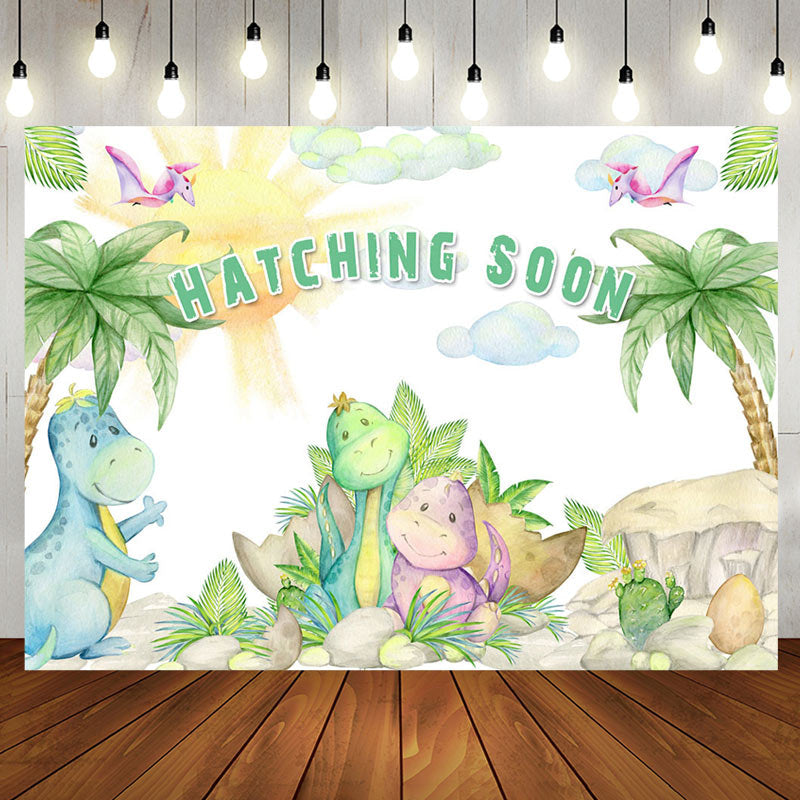 Aperturee - Sun Cloud Palm Tree Dinosaurs Hatching Soon Backdrop