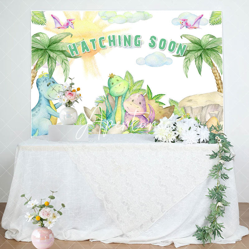 Aperturee - Sun Cloud Palm Tree Dinosaurs Hatching Soon Backdrop