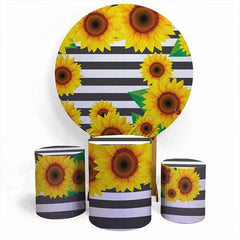 Aperturee Sunflower And Black White Round Birthday Backdrop Kit