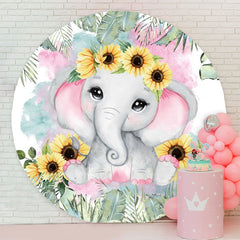 Aperturee - Sunflower And Elephant Round Baby Shower Backdrop