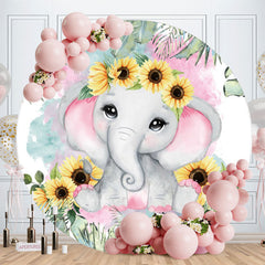 Aperturee - Sunflower And Elephant Round Baby Shower Backdrop