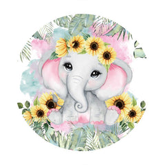 Aperturee - Sunflower And Elephant Round Baby Shower Backdrop