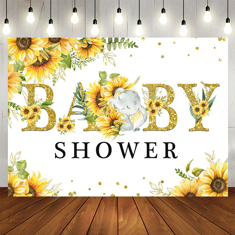 Aperturee - Sunflower and Little Baby Elephent Baby Shower Backdrop