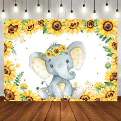 Aperturee - Sunflower And Lovely Elephant Baby Shower Backdrop