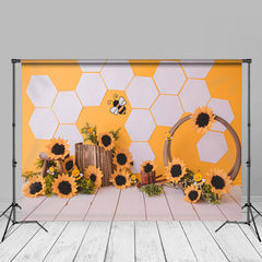 Aperturee - Sunflower Bee Wood Birthday Cake Smash Backdrops