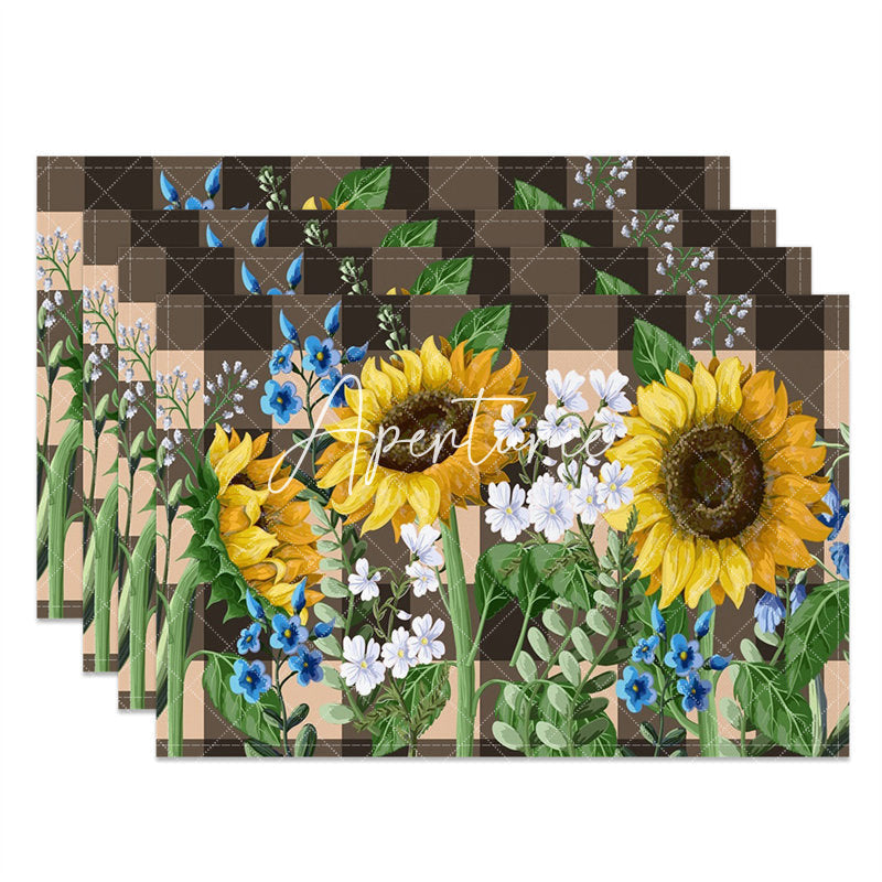 Aperturee - Sunflower Brown Plaid Dining Set Of 4 Placemats