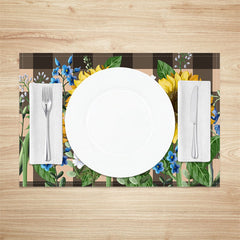 Aperturee - Sunflower Brown Plaid Dining Set Of 4 Placemats