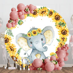 Aperturee - Sunflower Little Elephant Round Baby Shower Backdrop