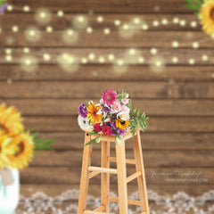 Aperturee - Sunflowers Brown Wooden Texture Photography Backdrop