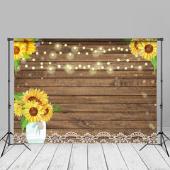 Aperturee - Sunflowers Brown Wooden Texture Photography Backdrop