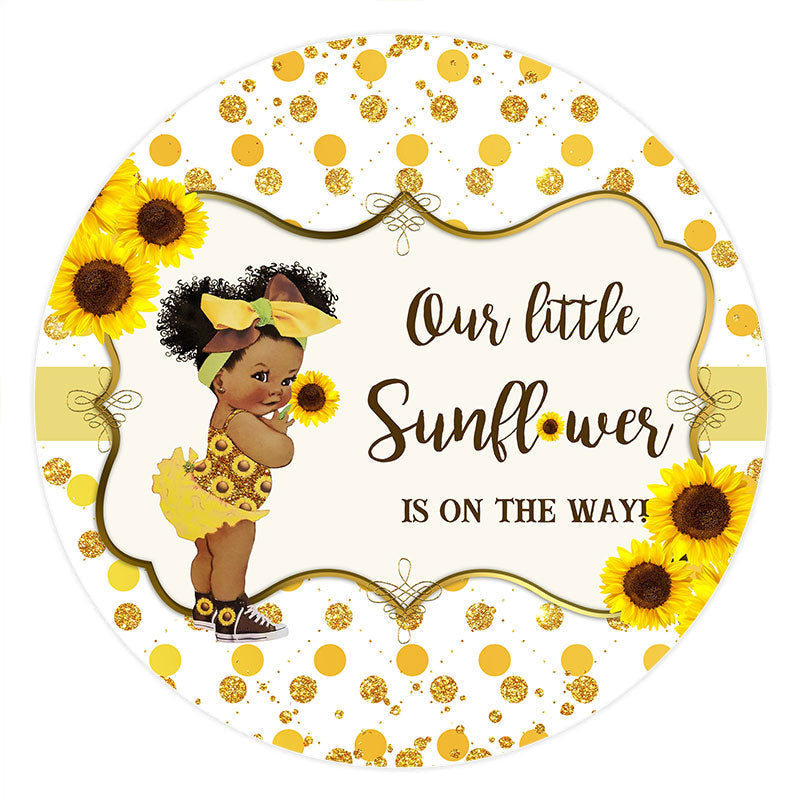 Aperturee Sunflowers Gold Glitter Round Baby Shower Backdrop