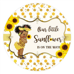 Aperturee Sunflowers Gold Glitter Round Baby Shower Backdrop