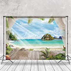 Aperturee - Sunlight Blue Sky Trees Beach Summer Photo Backdrop