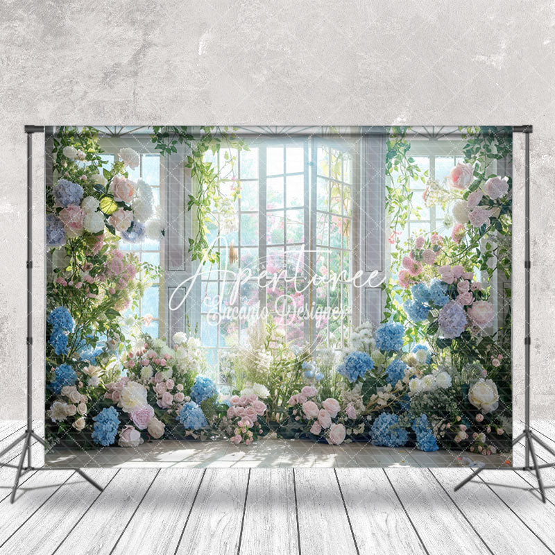 Aperturee - Sunlight Colorful Floral Window Wedding Backdrop