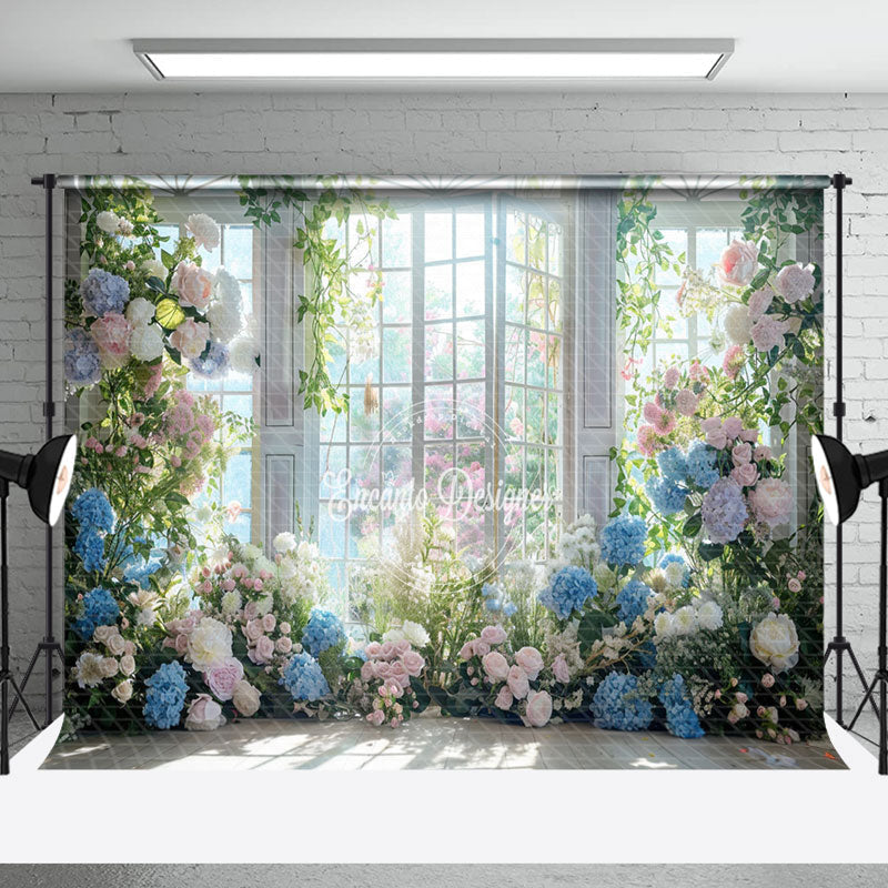 Aperturee - Sunlight Colorful Floral Window Wedding Backdrop