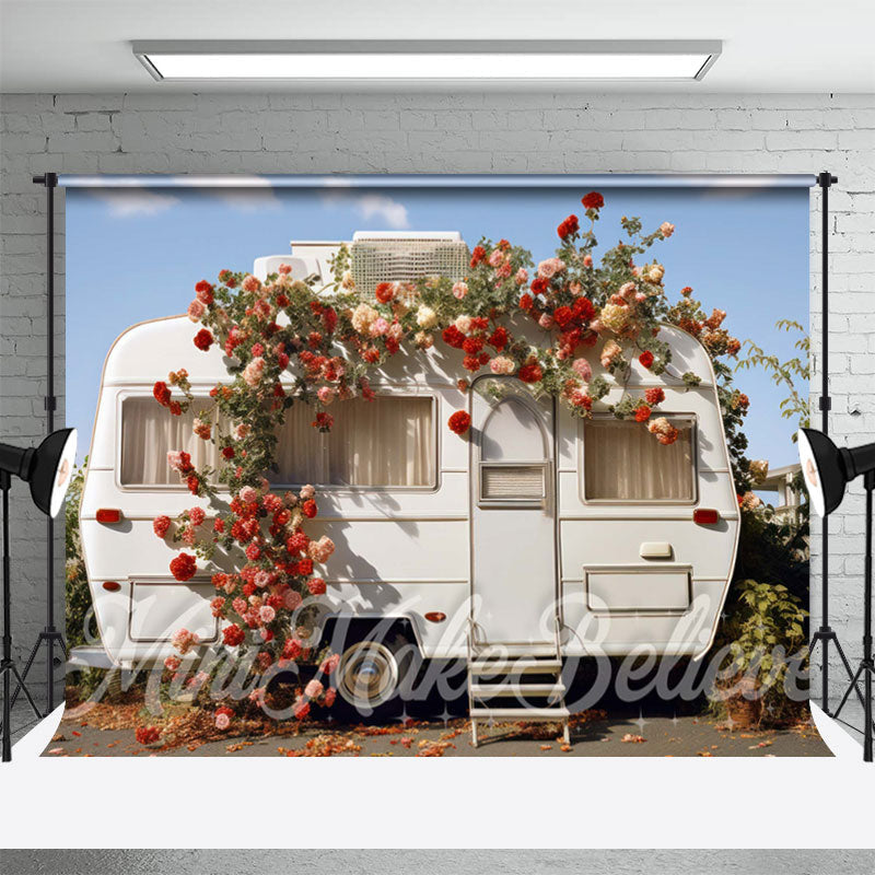 Aperturee - Sunny Sky Floral White RV Photo Spring Backdrop